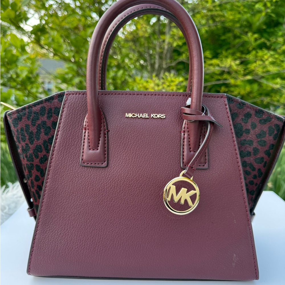 Michael Kors Small Avril cheetah print Calf hair Satchel oxblood Leather